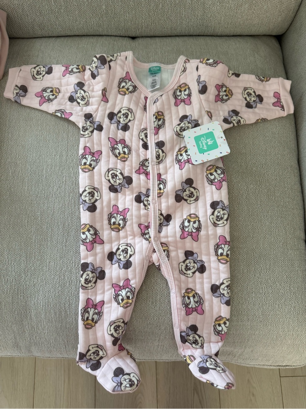Disney Quilted Pink Minnie & Daisy Footed One-Piece